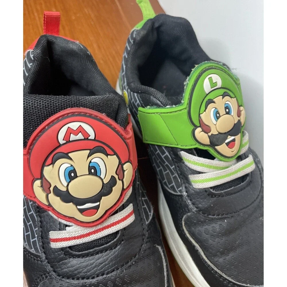 Ground Up Super Mario and Lugi Sneakers Black Green Red Black, Light Up Boys 2